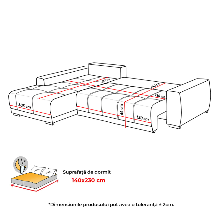 Coltar MARIBO L BUCLE extensibil, cu arcuri si lada depozitare, colt stanga, crem, 280x204x92 cm [10]