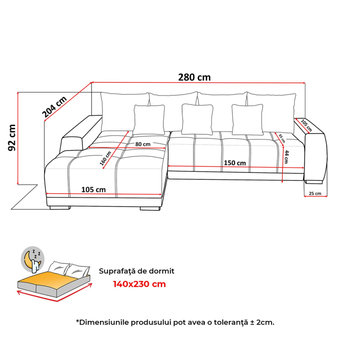 Coltar MARIBO L BUCLE extensibil, cu arcuri si lada depozitare, colt stanga, crem, 280x204x92 cm [9]