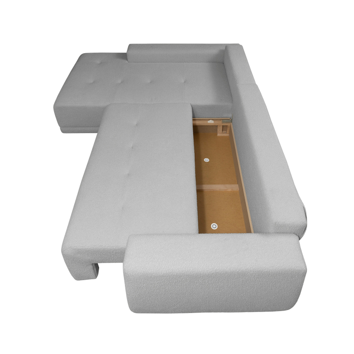 Coltar MARIBO L BUCLE extensibil, cu arcuri si lada depozitare, colt stanga, gri, 280x204x92 cm [4]