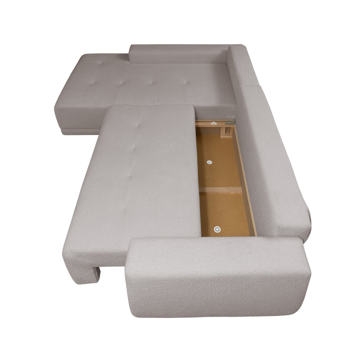 Coltar MARIBO L BUCLE extensibil, cu arcuri si lada depozitare, colt stanga, roz prafuit, 280x204x92 cm [4]