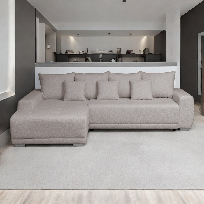 Coltar MARIBO L BUCLE extensibil, cu arcuri si lada depozitare, colt stanga, roz prafuit, 280x204x92 cm [6]