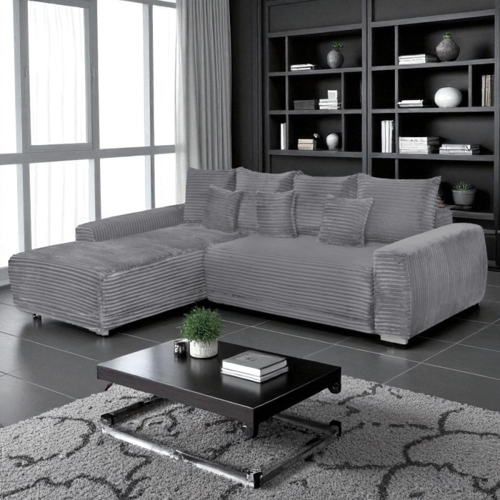 Coltar MARIBO L TILIA extensibil, cu arcuri si lada depozitare, colt stanga, gri inchis, 280x204x92 cm [8]