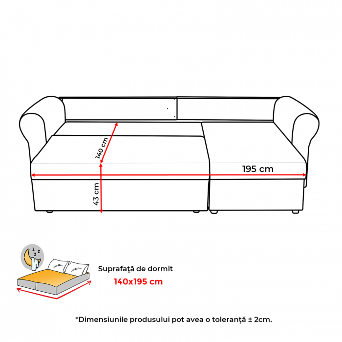Coltar SARA II extensibil, cu lada depozitare, colt interschimbabil, 248x143x83 cm - ExpoMob [10]