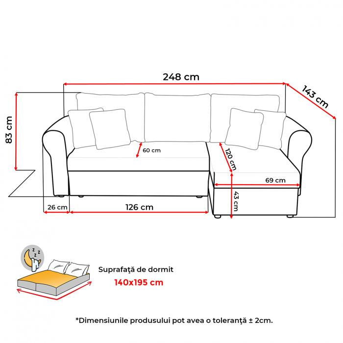 Coltar SARA II extensibil, cu lada depozitare, colt interschimbabil, 248x143x83 cm - ExpoMob [9]