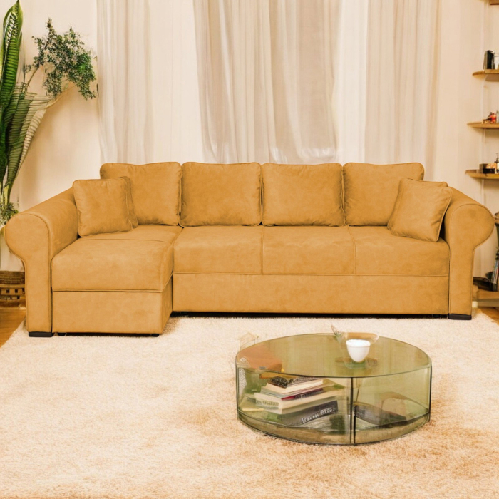 Coltar SEUL XL extensibil, cu arcuri si lada depozitare, colt stanga, mustar, 290x145x95 cm [5]