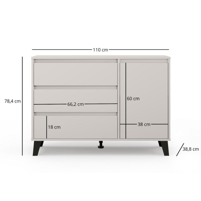 Comoda BORG, 1 usa, 3 sertare, casmir, 110x38,8x78,4 cm [6]