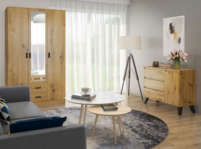 Comoda BORG, 1 usa si 3 sertare, stejar artisan, 110x38,8x78,4 cm [12]