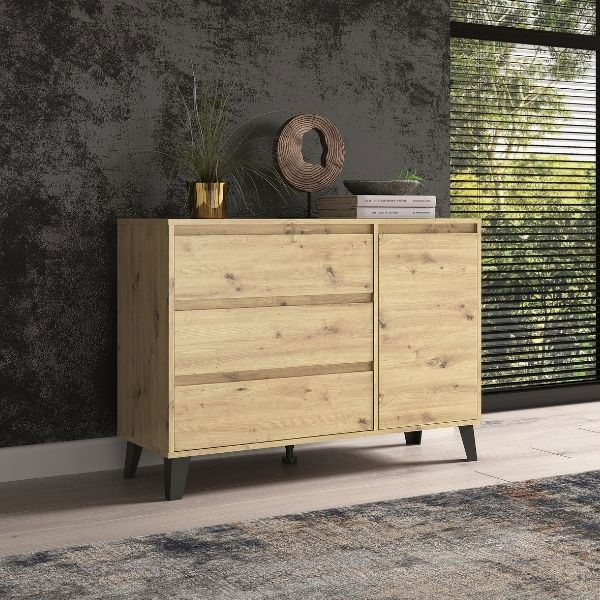 Comoda BORG, 1 usa si 3 sertare, stejar artisan, 110x38,8x78,4 cm [10]