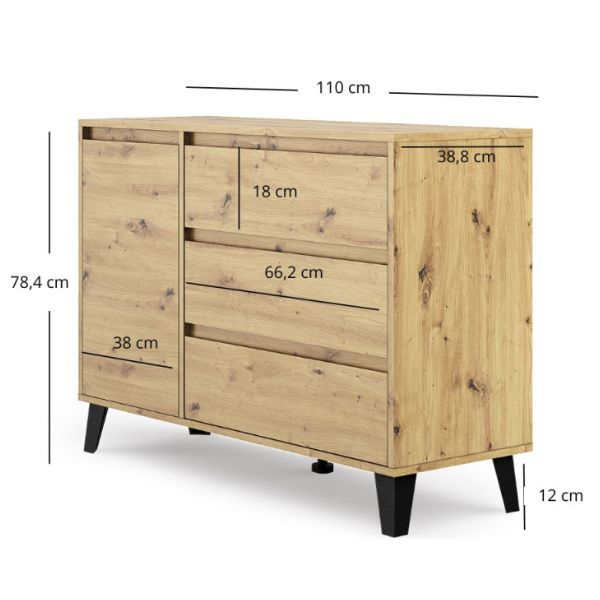 Comoda BORG, 1 usa si 3 sertare, stejar artisan, 110x38,8x78,4 cm [8]