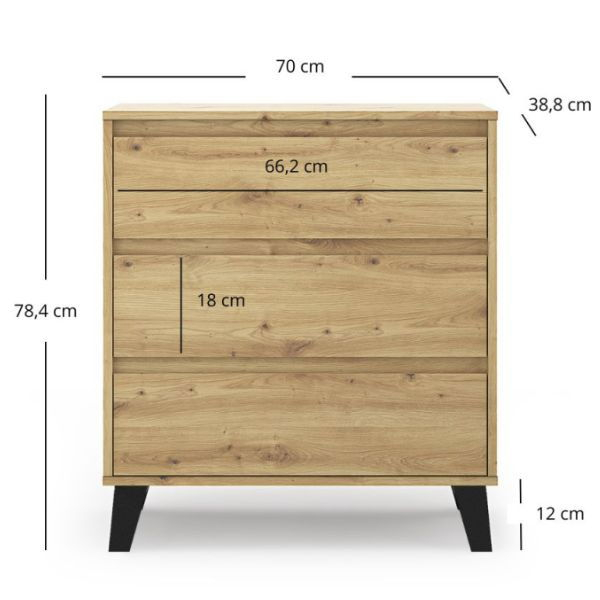 Comoda BORG, 3 sertare, stejar artisan, 70x38,8x78,4 cm [6]