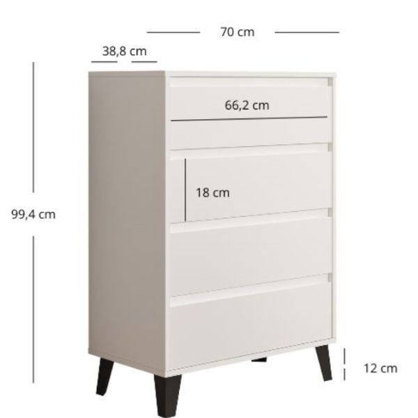 Comoda BORG, 4 sertare, alb, 70x38,8x99,4 cm [5]