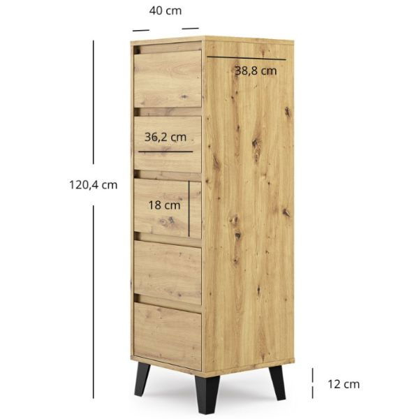 Comoda BORG, 5 sertare, stejar artisan, 40x38,8x120,4 cm [6]