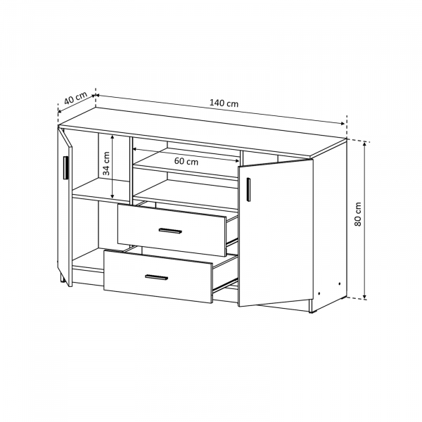 Comoda LUXOR, 2 usi, 2 sertare, 140x40x80 cm - ExpoMob [3]
