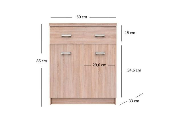 Comoda TOP MIX, 2 usi, 1 sertar, stejar sonoma, 60x33x85 cm [4]