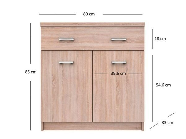 Comoda TOP MIX, 2 usi, 1 sertar, stejar sonoma, 80x33x85 cm [3]