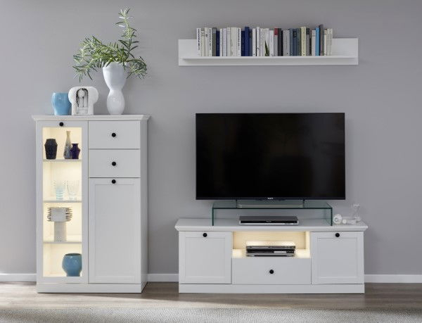 Comoda TV BRANDSON, 2 usi, 1 sertar, alb, 139x41x49 cm [13]