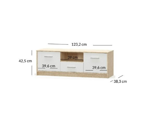 Comoda TV TIPS, 2 usi, 1 sertar, stejar sonoma + alb, 123,2x38,3x42,5 cm [3]