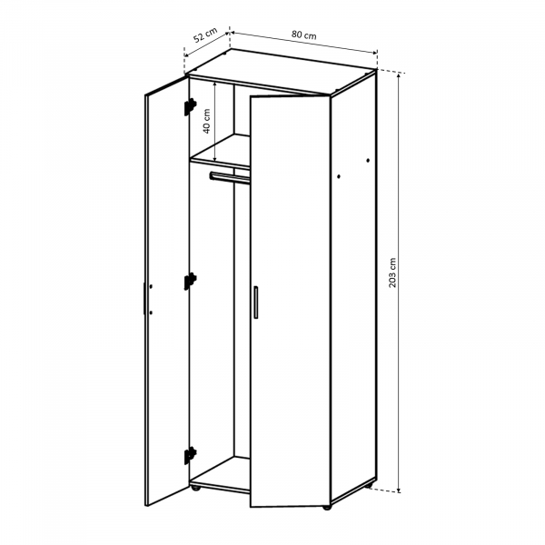 Dulap ALMA 2 usi, 1 raft, bara haine, 80x52x203 cm - ExpoMob [4]