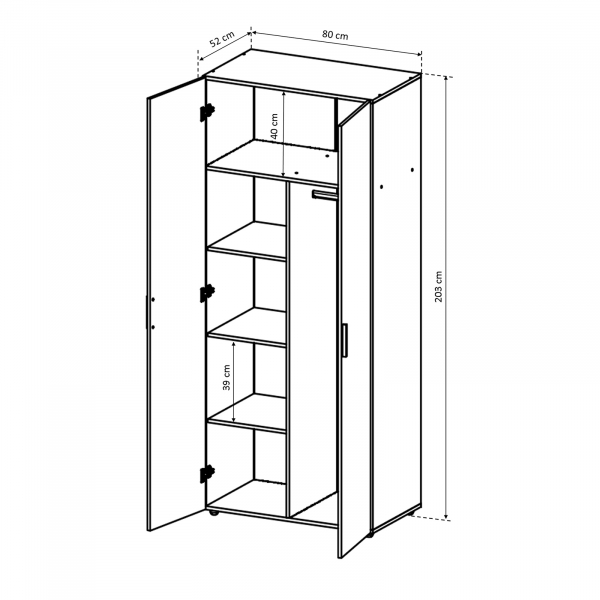 Dulap ALMA 2 usi, 5 rafturi, bara de haine, 80x52x203 cm - ExpoMob [4]