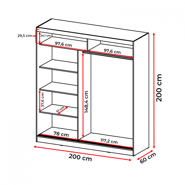 Dulap CORFU 02, cu usi glisante si oglinda, 200x60x200 cm - ExpoMob [4]