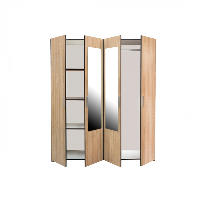 Dulap CORINNE, oglinzi, 4 usi, 4 rafturi, bara de haine, 160x50x188 cm - ExpoMob [2]