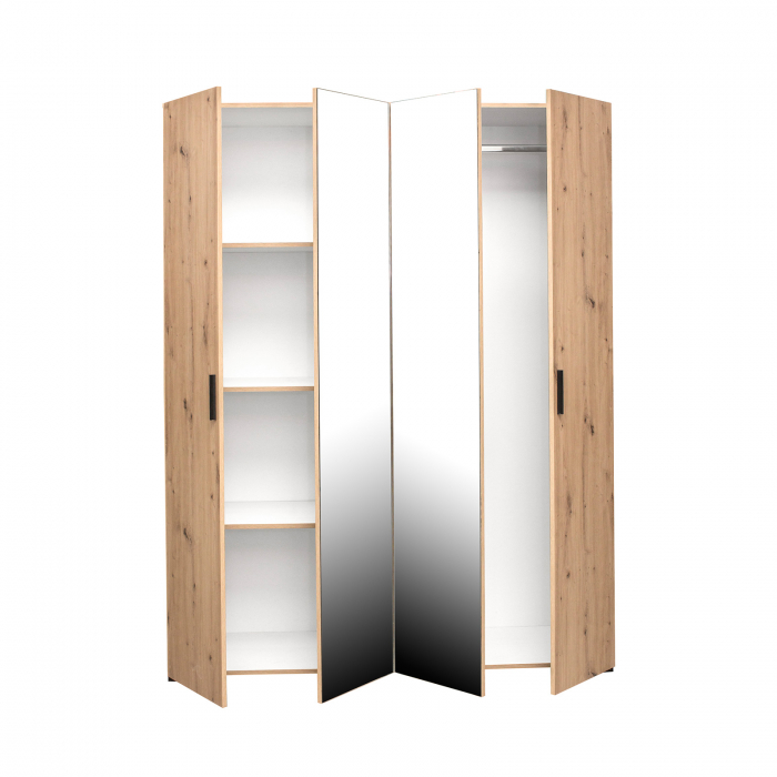 Dulap ECONO, oglinzi, 4 usi, 4 rafturi, bara de haine, sherwood, 160x50x206 cm - ExpoMob [2]