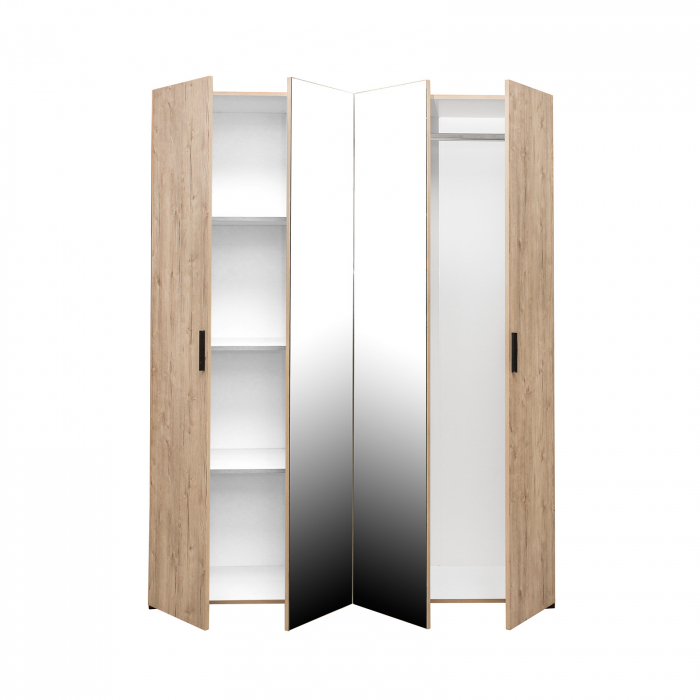 Dulap ECONO, oglinzi, 4 usi, 4 rafturi, bara de haine, sherwood, 160x50x206 cm - ExpoMob [2]