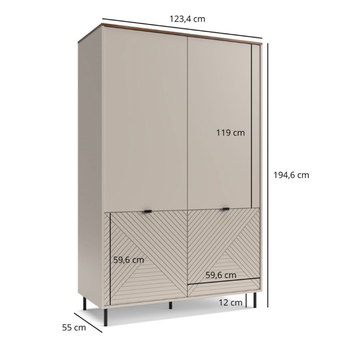 Dulap EVO, 2 usi, casmir + stejar castello, 123,2x54,9x194,5 cm [6]