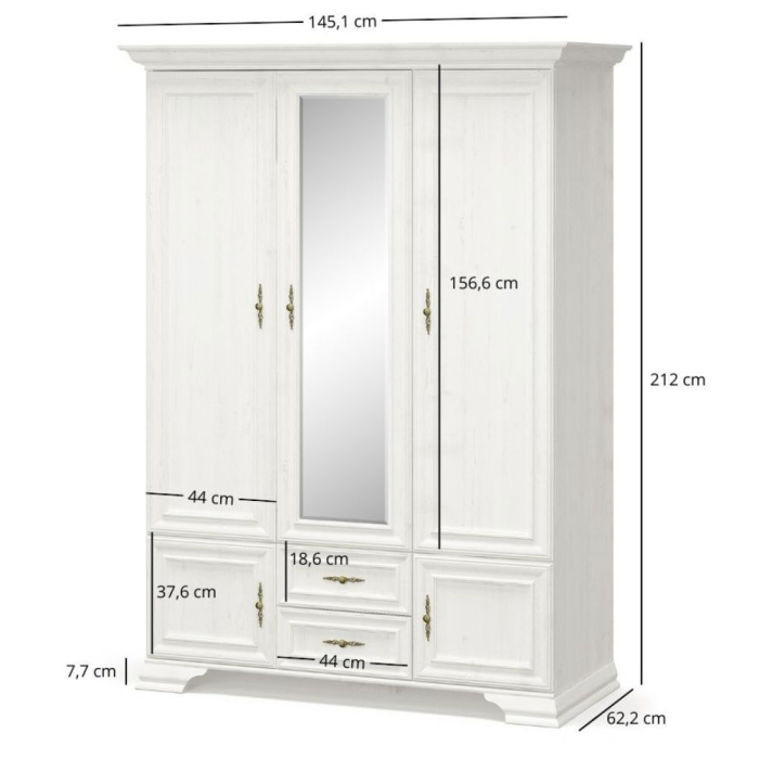 Dulap IRYS, 5 usi, 2 sertare, cu oglinda, pin anderson, 145,1x62,2x212 cm [2]