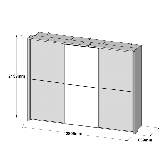 Dulap LONA LQNS13214B, usi glisante, oglinda, 3 rafturi, bara de haine, alb, 280,5x63,9x215,9 cm - ExpoMob [6]