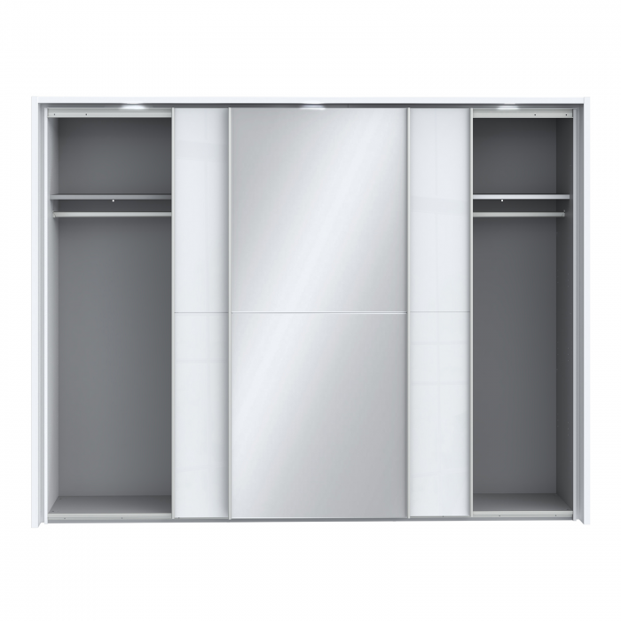 Dulap LONA LQNS13214B, usi glisante, oglinda, 3 rafturi, bara de haine, alb, 280,5x63,9x215,9 cm - ExpoMob [3]