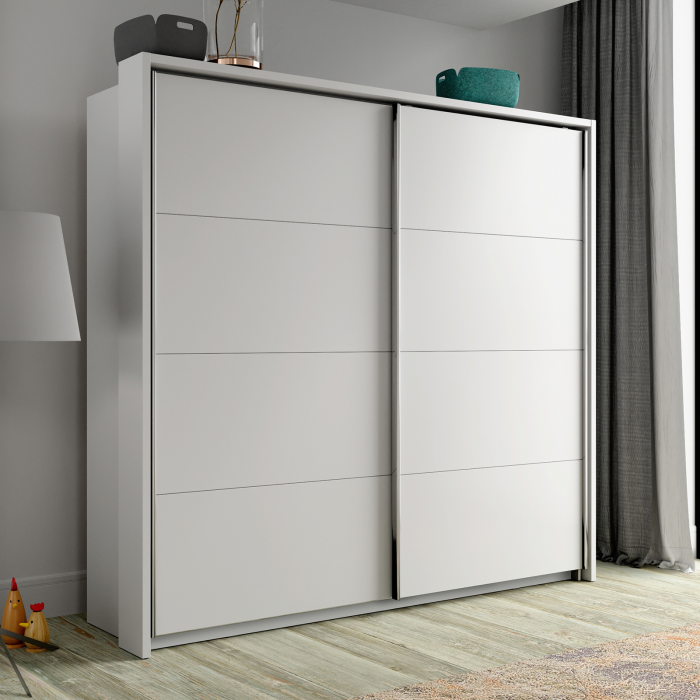 Dulap NEAPEL NPLS92412-C04, usi glisante, oglinda, 2 rafturi, bara de haine, alb, 230,9x63,8x215,5 cm - ExpoMob [6]