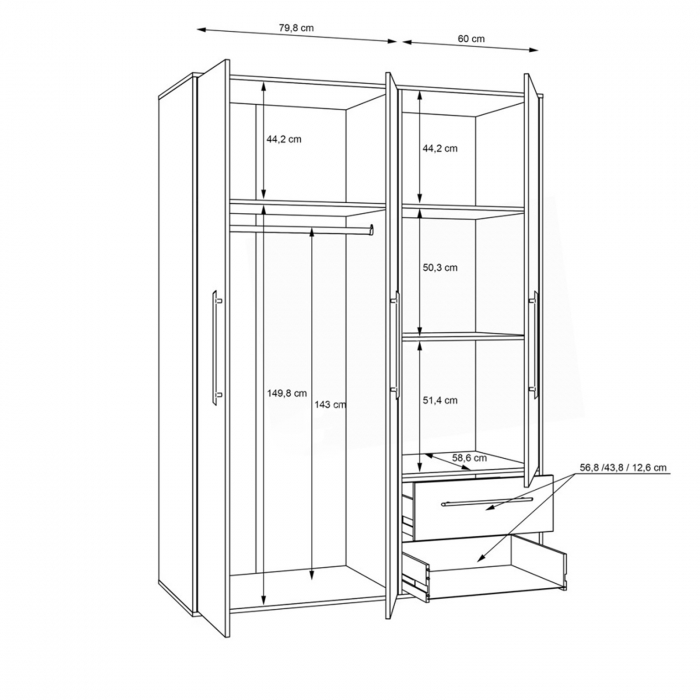 Dulap pentru haine MKSS833-Q36, 3 usi, rafturi, sertare, bara de haine, corp sonoma + fronturi alb, 144x58x200 cm - ExpoMob [8]