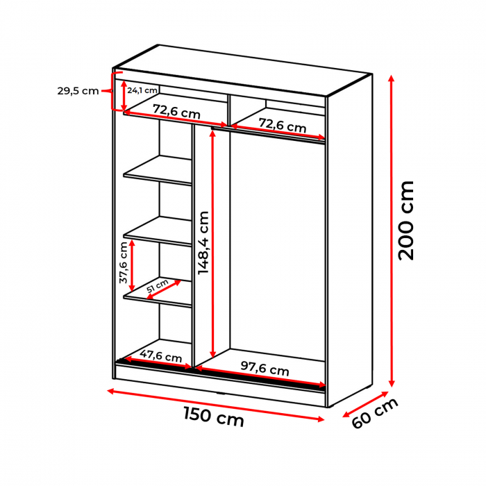 Dulap RODOS 01, usi glisante, 150x60x200 cm - ExpoMob [4]