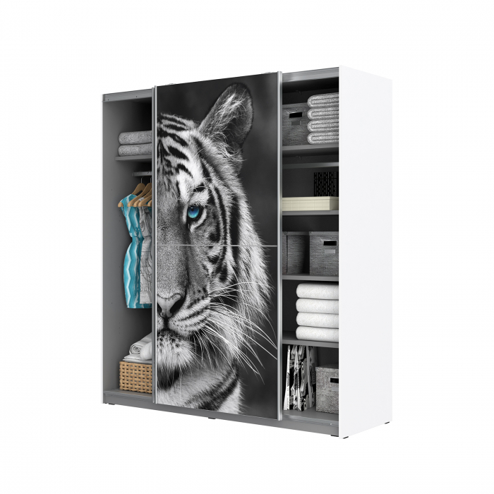 Dulap YANIS YANS8223G1-120, usi glisante, 6 rafturi, bara de haine, corp alb, 170,3x61,2x190,5 cm - ExpoMob [4]