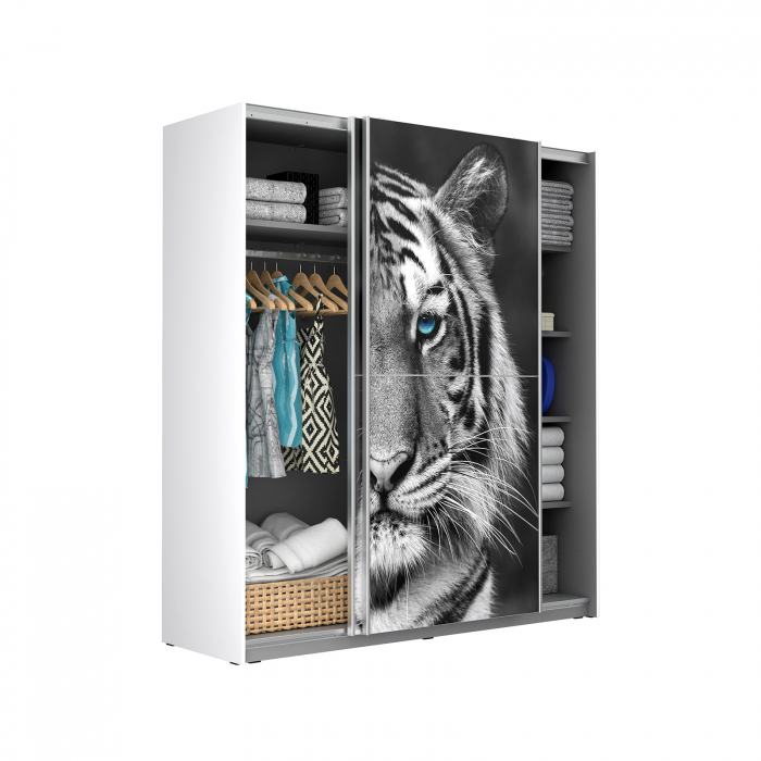 Dulap YANIS YANS8223G1-120, usi glisante, 6 rafturi, bara de haine, corp alb, 170,3x61,2x190,5 cm - ExpoMob [3]