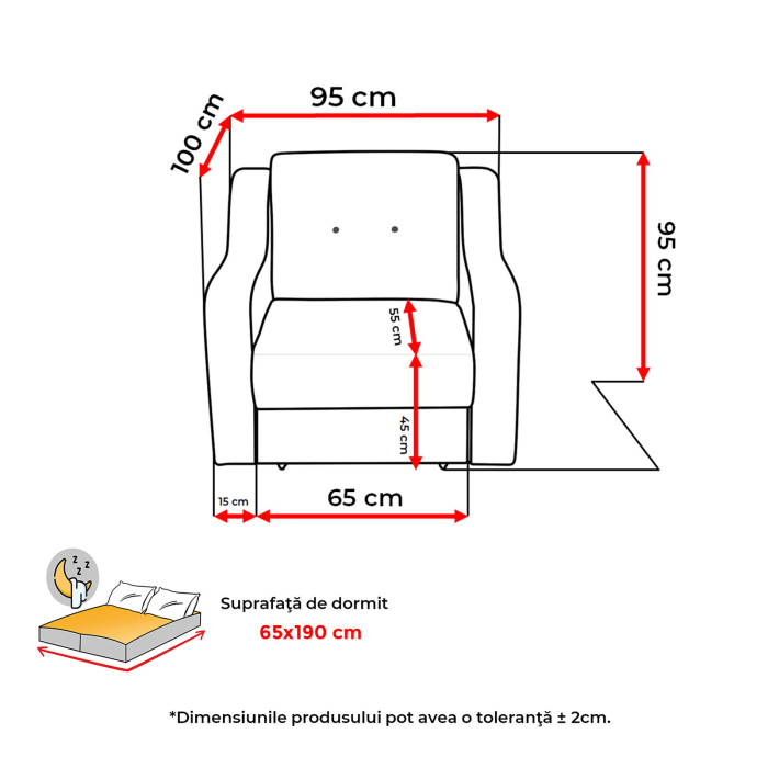 Fotoliu GINA II extensibil, cu arcuri si lada depozitare, verde deschis, 95x100x95 cm [10]
