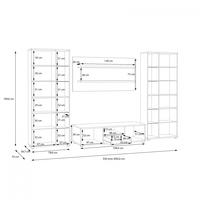 Living ALX, 4 corpuri, artisan + alb, 334x55x200 cm - ExpoMob [7]