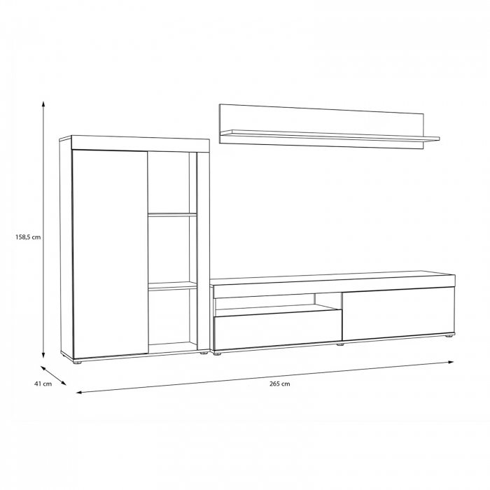 Living ANKLAM, 3 corpuri, sonoma + alb, 265x41x158,5 cm - ExpoMob [8]
