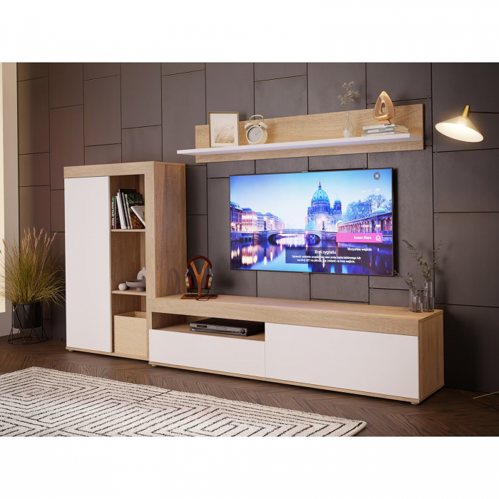 Living ANKLAM, 3 corpuri, sonoma + alb, 265x41x158,5 cm - ExpoMob [7]