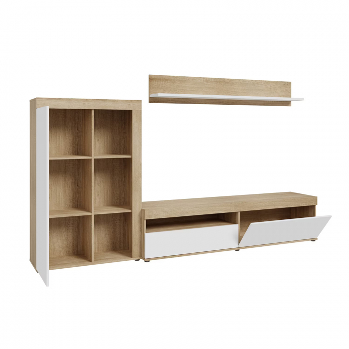 Living ANKLAM, 3 corpuri, sonoma + alb, 265x41x158,5 cm - ExpoMob [5]