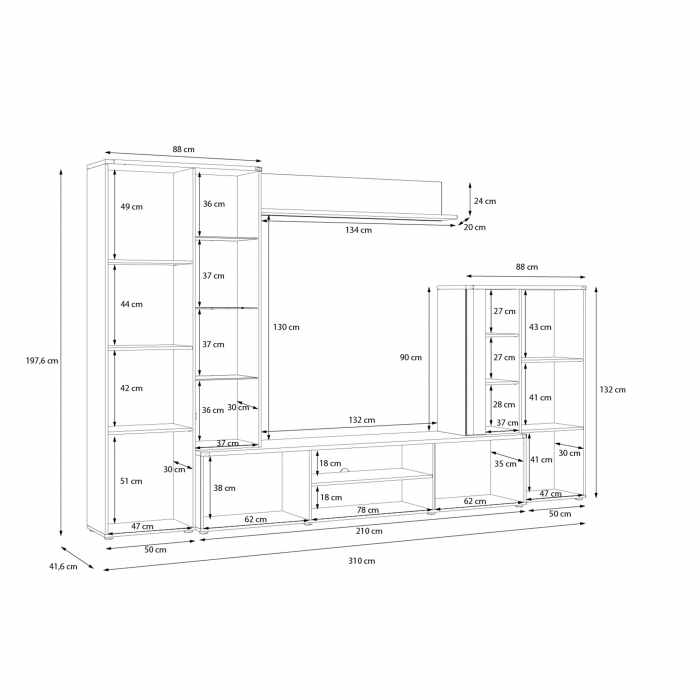 Living BBG, 4 corpuri, artisan + alb, 309x42x198 cm - ExpoMob [7]
