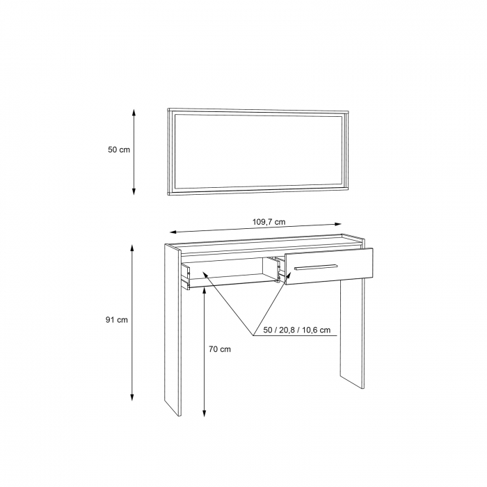 Masuta hol NERKOZZA, 2 sertare, corp alb, fronturi sonoma, 112,7x25,8x170 cm - ExpoMob [8]