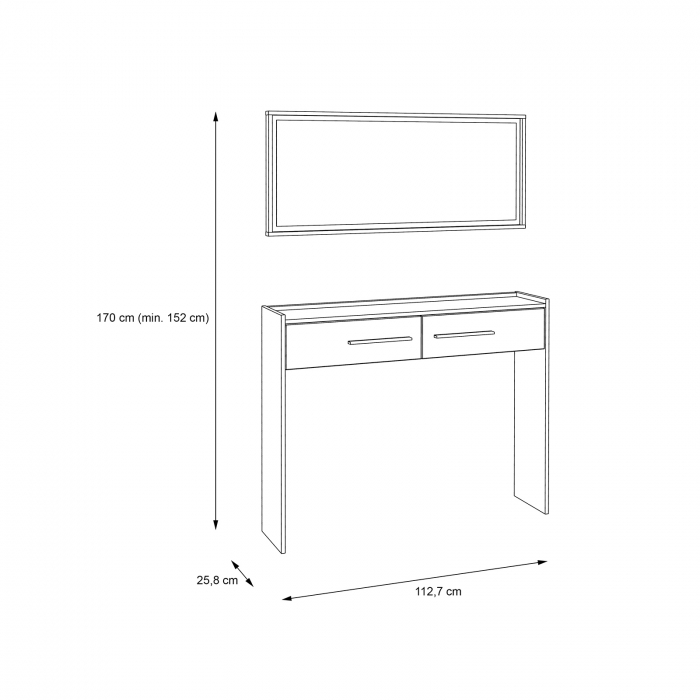 Masuta hol NERKOZZA, 2 sertare, corp alb, fronturi sonoma, 112,7x25,8x170 cm - ExpoMob [7]