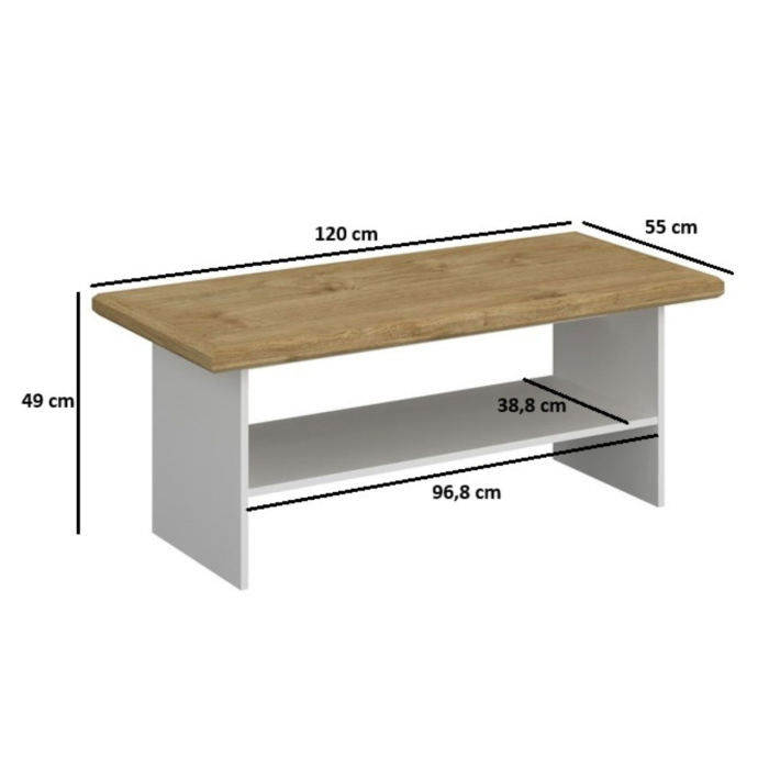 Masuta de cafea RIVA, cu raft, alb + stejar harbor, 120x55x49 cm [3]