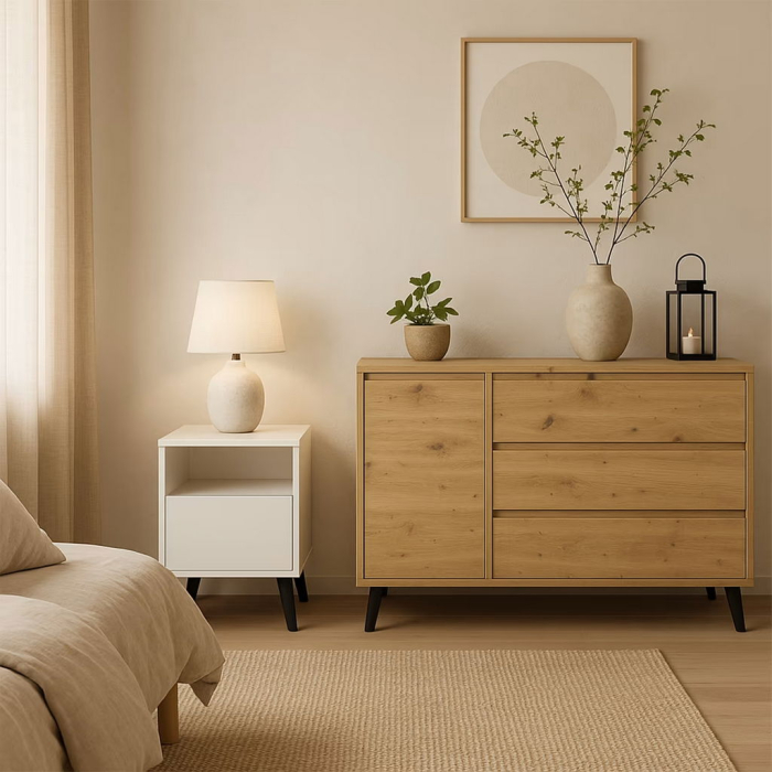 Noptiera BORG, 1 sertar, alb, 40x38,8x45,6 cm [9]