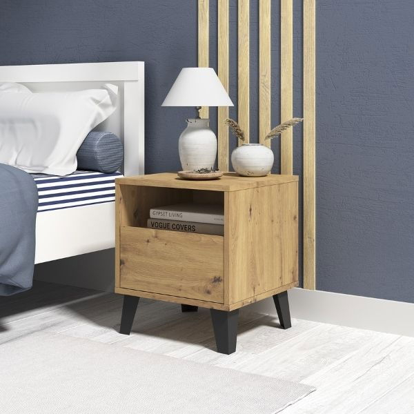 Noptiera BORG, 1 sertar, stejar artisan, 40x38,8x45,6 cm [4]