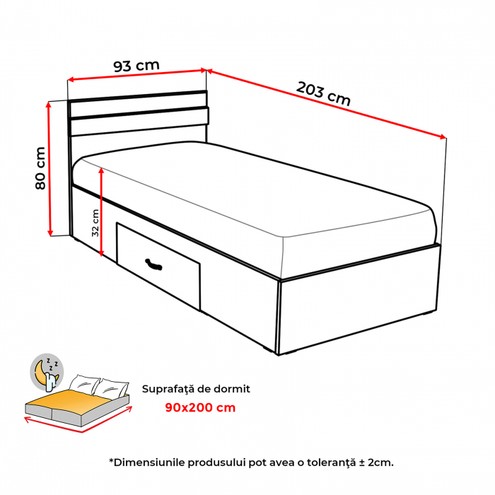 Pat ALMA cu sertar, 90x200 cm - ExpoMob [3]