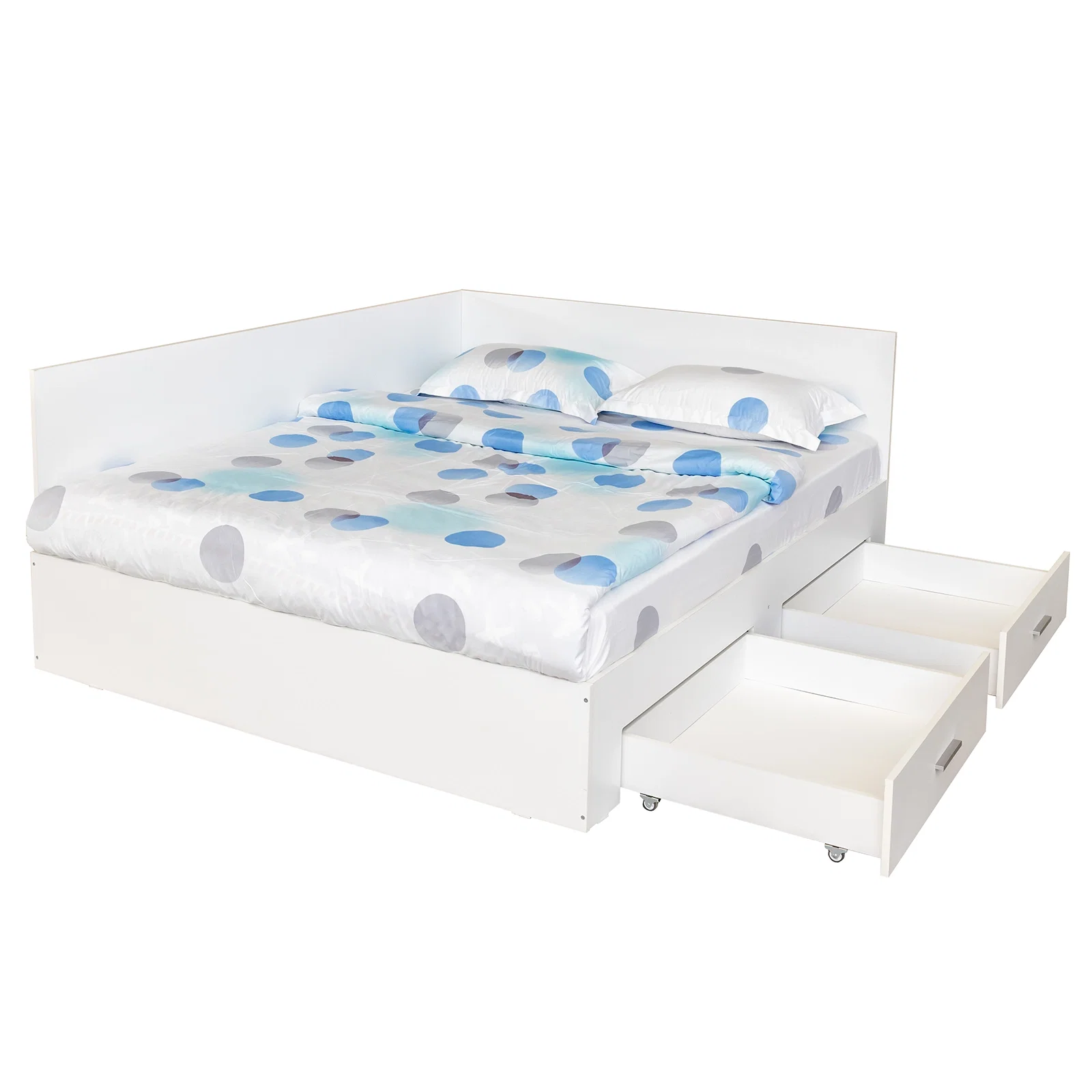 Pat Colt Alma Drept 180x200 cm, cu 2 sertare laterale pe role, colt interschimbabil, alb [2]