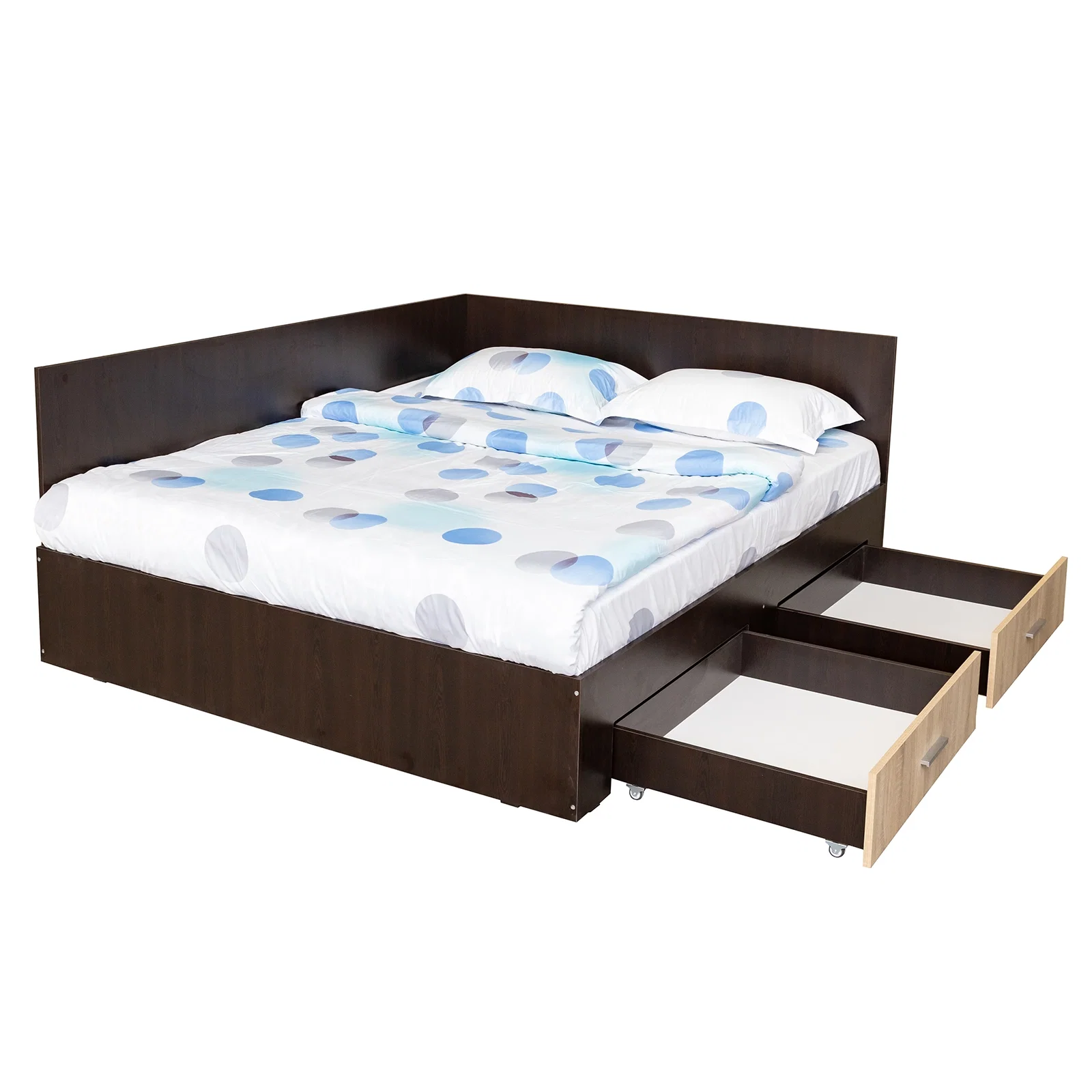 Pat Colt Alma Drept 180x200 cm, cu 2 sertare laterale pe role, colt interschimbabil, sonoma inchis + sonoma deschis [2]